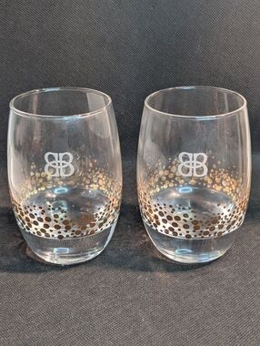 2 Bailey's Irish Cream 22 K Gold Confetti Bubbles Glass Tumblers Set.